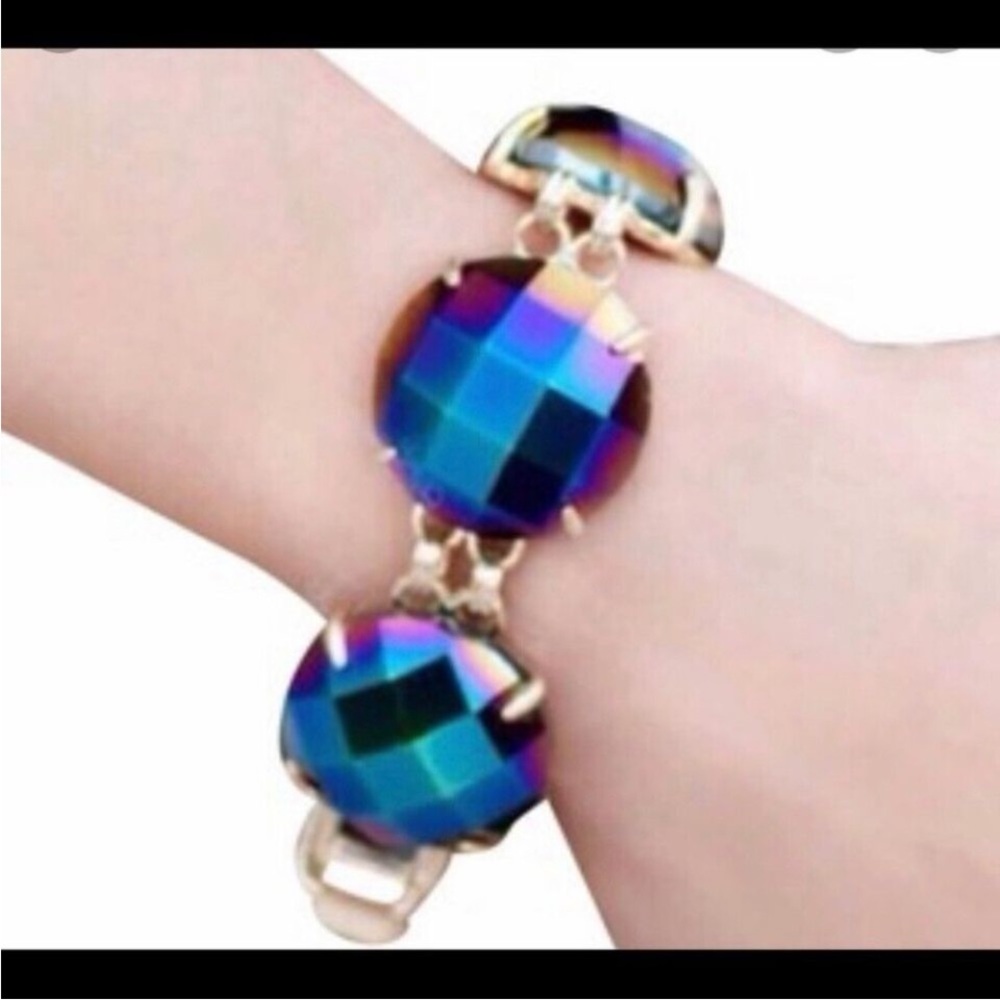 KENDRA SCOTT Iridescent Cobalt Blue Purple Statement Cassie Bracelet Yellow Gold - Picture 6 of 7